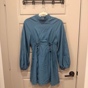SHEIN Teal Women's Coat with Lace-Up Accents